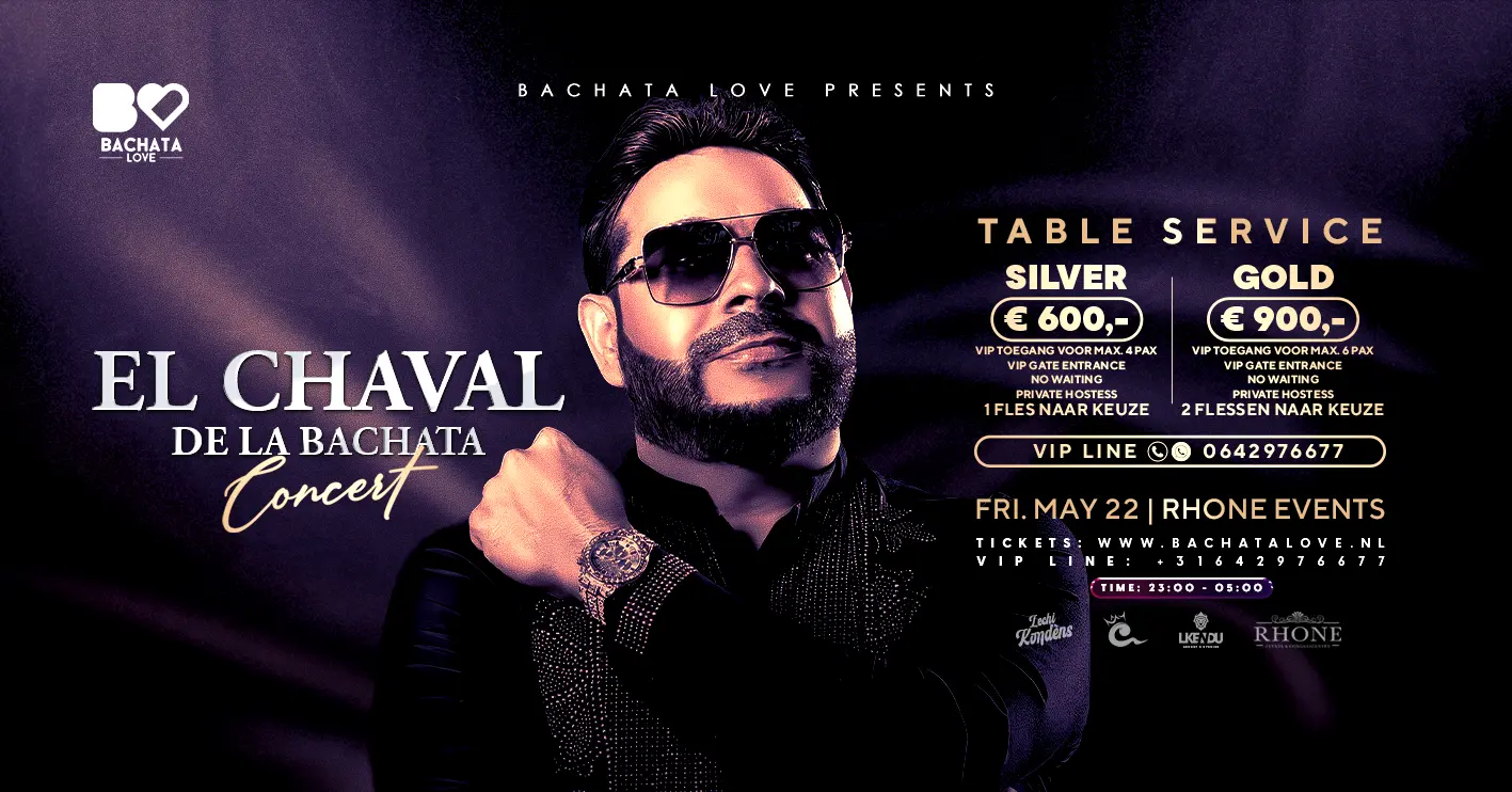 El Chaval de la Bachata Concert on Friday May 22nd 2026 at Rhone Events, Amsterdam